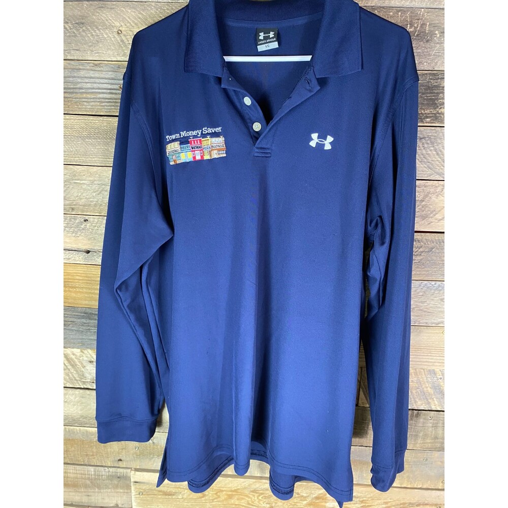 Under Armour Town Money Saver Men Sz L  Long Sleeve Polo Navy Blue Hi Lo Hem